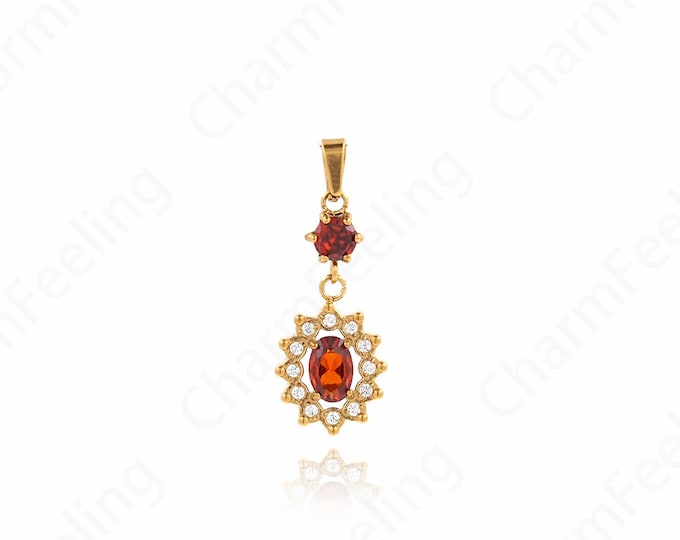 Micropavé CZ Oval Pendant, 18K Gold Filled Crystal Necklace, Oval Crystal Pendant, Crystal Charm, DIY Jewelry Accessories,26.5x10x3mm