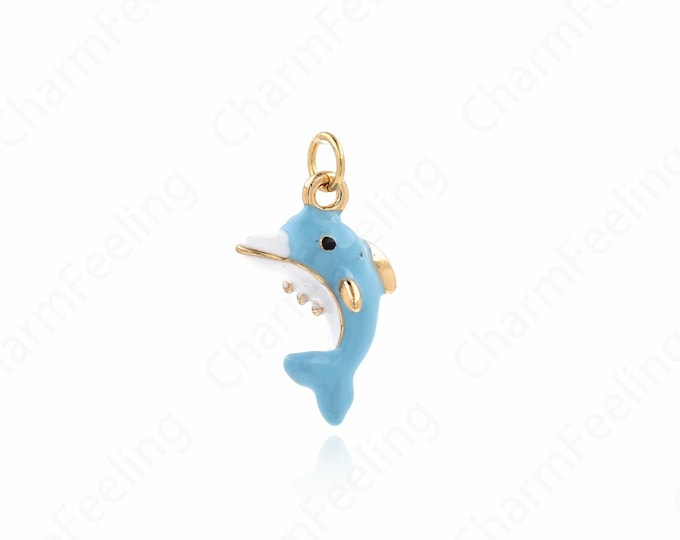 Dainty Nautical Charm, Dolphin Pendant, Dolphin Charm, 18K Gold Filled Marine Life Necklace,DIY Jewelry Accessories, 19x14.5x11mm