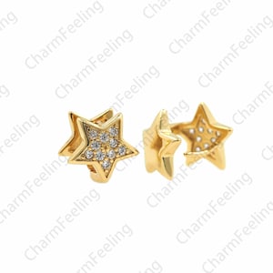 1 Pair, 18K Gold Filled Five-Pointed Star Earrings, Micropavé CZ Polaris Earrings, Star Bone Clip Earrings, 10.5x10.5x11mm