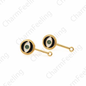1 Paar, 18K Gold filled griechische Augen Ohrstecker, Emaille Ohrringe, Runde Ohrringe, Emaille Charm, Ohrring Accessoires, 38x18mm