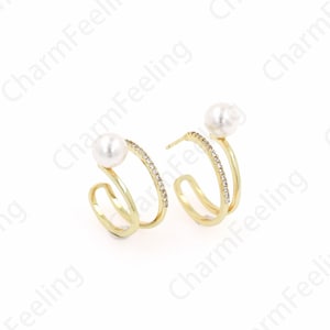 Hoop Earrings, Ring Pearl Earrings, 18K Gold Filled Pearl Earrings, Cutout Earrings, DIY Jewelry Supplies, 22x23x6mm
