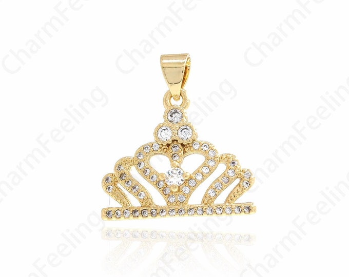 18K Gold Filled Tiny Crown Pendant,Micropavé CZ Hollow Crown, Crown Charm, DIY Jewelry Making Accessories 21x19.6x4mm