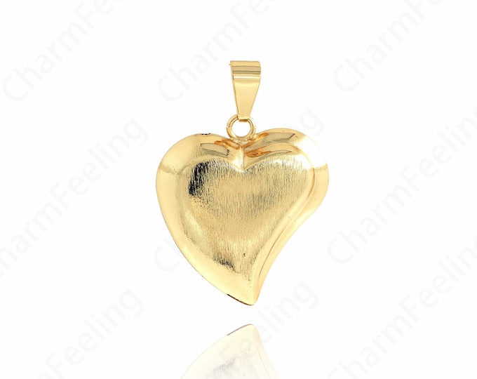18K Gold Filled Gold Heart Pendant,Heart Shaped Charm,Fluffy HeartShaped Necklace, Love Charm, DIY Jewelry Accessories, 41.3x29.5x9.5mm