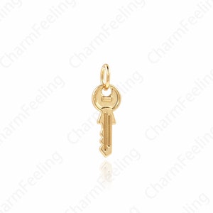 10 pcs 18K Gold Filled Key Necklace, Dainty Key Charm, Key Pendant,DIY Jewelry Supplies, 16.5x5.5x1mm