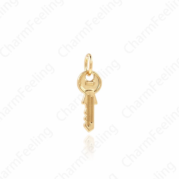 10 pcs 18K Gold Filled Key Necklace, Dainty Key Charm, Key Pendant,DIY Jewelry Supplies, 16.5x5.5x1mm