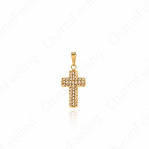 Christian Charm, Cross Necklace, Religious Charm,Micropavé CZ Cross Pendant, DIY Jewelry Making Accessories 22x10x2.3mm