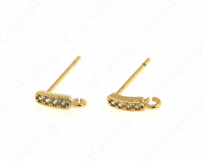 1 pair Gold Line Studs, Cube Stud Earrings,18K Gold Filled Bar Studs Earrings, Square Eearrings,Gold Plated Findings ,14x9.5x2.2mm