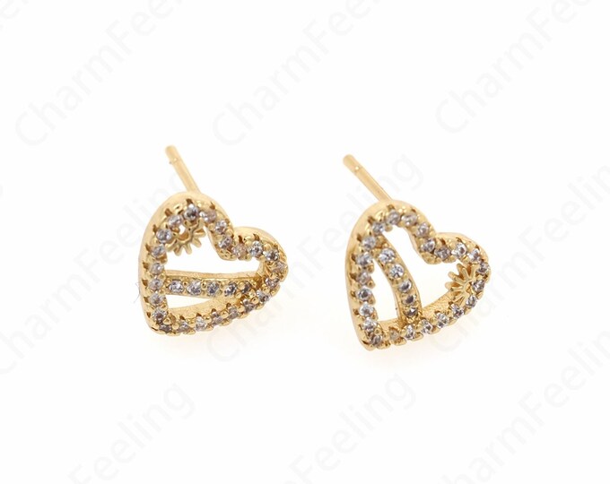 18K Gold Filled Love Earrings, Micropave CZ Love Earrings,Heart-Shaped Earrings, Love Charm, A Gift For Her,10x9.3x2.5mm