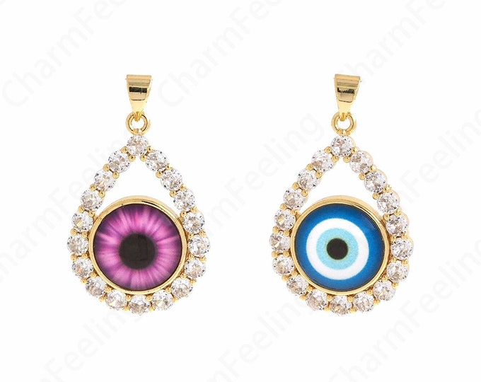 Teardrop Eye Pendant, 18K Gold Filled Water Drop Eye Necklace, Enamel Water Drop Pendant, DIY Jewelry Accessories 32.5x19.5x6mm