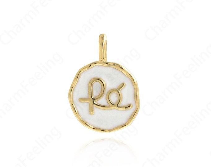 Enamel Charm Round Pendant, Alphabet FE Pendant,18K Gold Filled Alphabet Necklace,DIY Jewelry Supplies,12.5x9x1.2mm