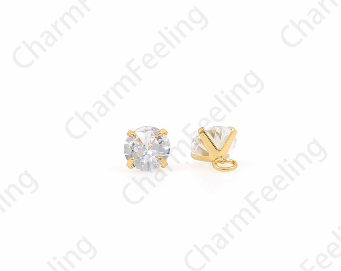 18K Gold Filled Classic Cut Rhinestone Pendant, Micropavé Cubic Zirconia Pendant, Jewelry Accessories, Anniversary Gift, 6x6x7.5mm