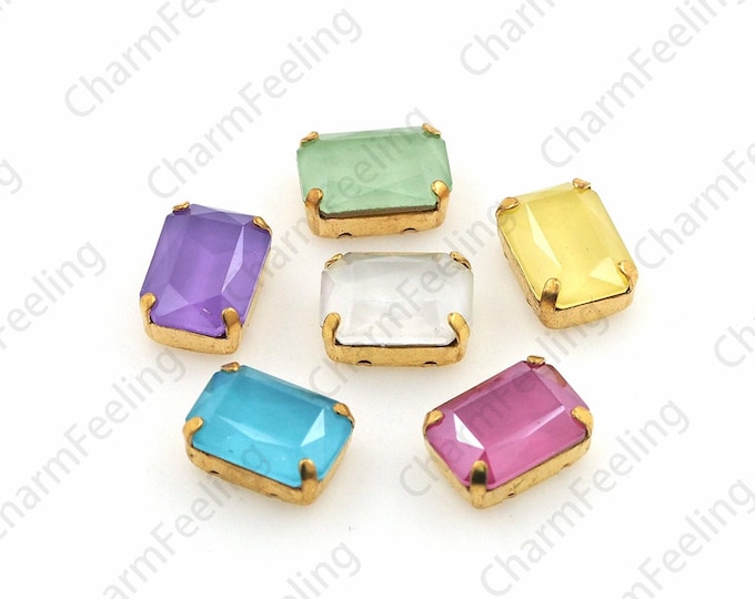 10pcs, Rectangular Crystal Rhinestones With Golden Claws, Flat Back Crystal Rhinestones, DIY Wedding Costume Jewelry Making 10x14mm