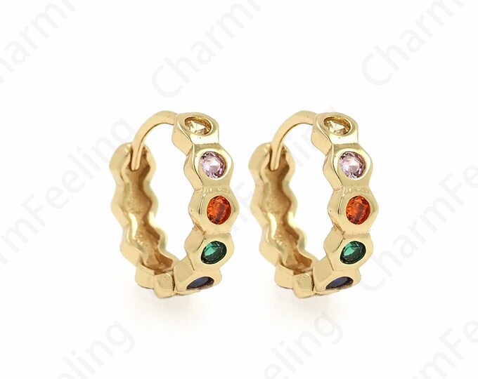 Micropave CZ Gold Earrings,18K Gold Filled Round Earrings,Round Pendants,Hollow Earrings,Earring Charm,DIY Jewelry Accessories 14x13x3.5mm