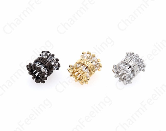 18K Gold Filled Round Beads, Wholesale Beads, MicroPavé CZ Cylindrical Spacer Beads, Bracelet Assembly Accessories, 8.5x9.2mm