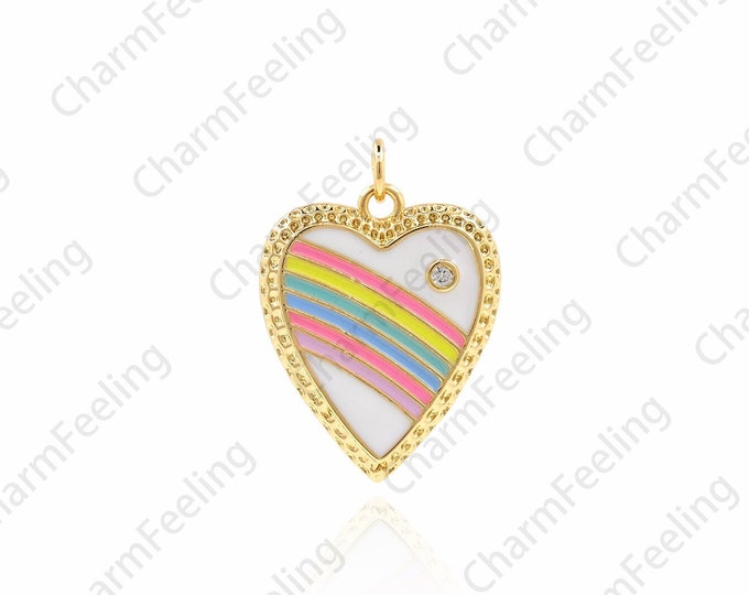 Micropavé CZ Enamel Heart-Shaped Necklace, 18K Gold Filled Enamel Love Pendant, Enamel Charm, DIY Jewelry Accessories, 26x19x2.5mm