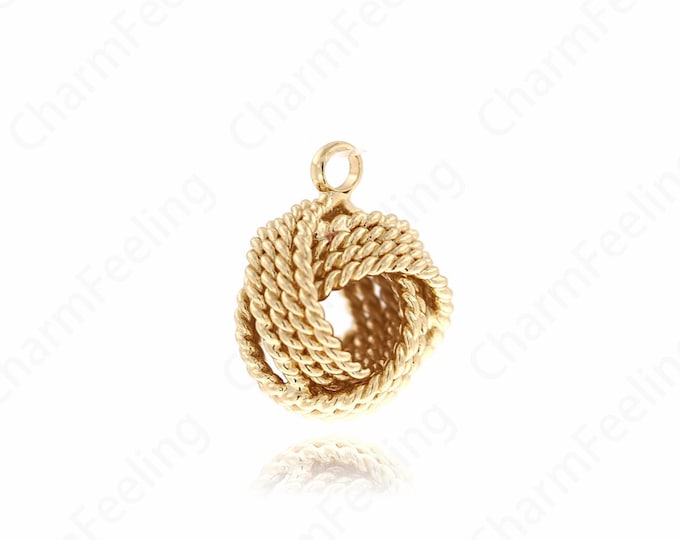 Rope Pendant, Fire Rope Charm, 18K Gold Filled Rope Charm,Dainty Knotted Necklace, DIY Jewelry Supplies, 14.5x11.5x8.5mm