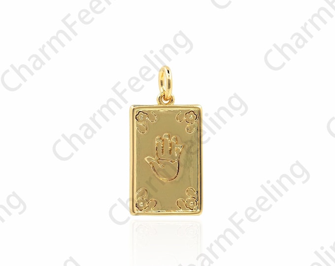 18K Gold Filled Square Pendant, Palm Pendant, Rectangular Charm, Palm Charm, Square Medal Charm, DIY Jewelry Accessories, 19x10x1.2mm