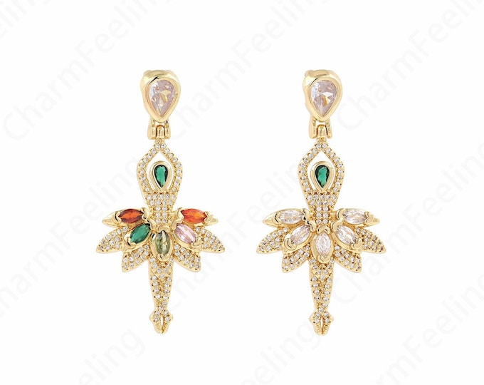 Micropavé CZ Dancing Charm, 18K Gold Filled Dancer Charm, Dancing Figures, Character Charm, DIY Jewelry Accessories,53x26x6mm