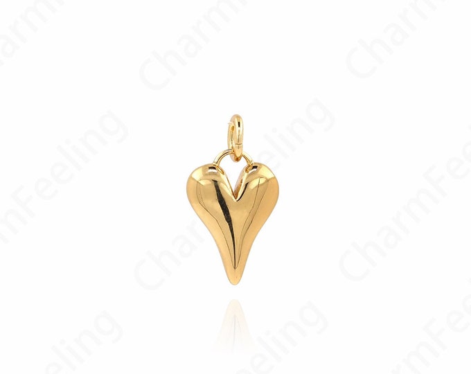Dainty Love Necklace,Puffed Heart Pendant,18K Gold Filled Heart Charm, Love Charm, DIY Jewelry Accessories, 18x10x4mm