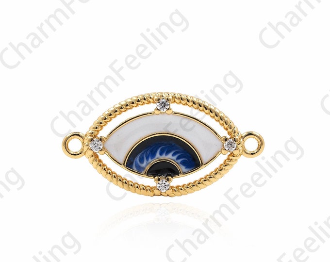 18K Gold Filled Enamel Only Connector,Eye Charm,Eye Jewelry,Micropavé CZ Magic Eye Connector,DIY Jewelry Accessories 12x23.5x2mm