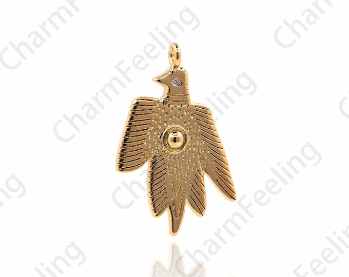 18K Gold Filled Eagle Pendant,Eye Necklace, Bird Charm, Eagle Charm, Eye Charm 29.5x18.5x3mm