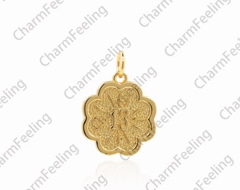 Gold Flower Pendant, 18K Gold Filled Five-petal Flower Pendant, Flower Pendant, Bracelet And Necklace Making Components, 19x14x1.2mm