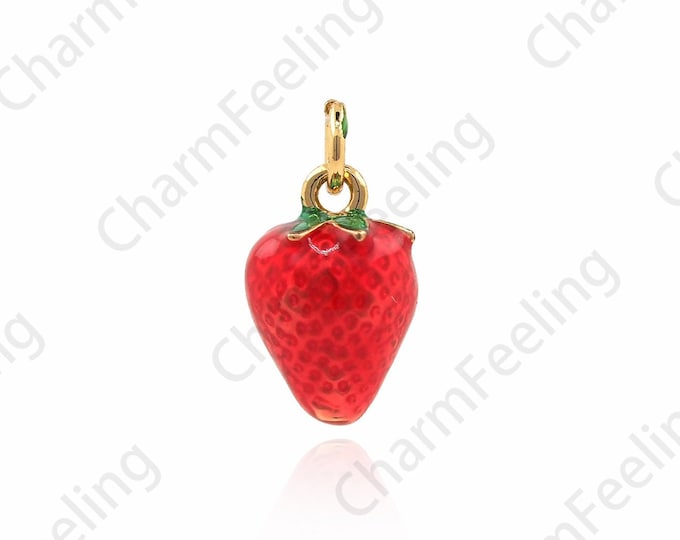 18K Gold Filled Strawberry Pendant, Fruit Necklace, Strawberry Necklace, Fruit Jewelry, Strawberry Charm,DIY Jewelry Accessories 14x16.5x7mm