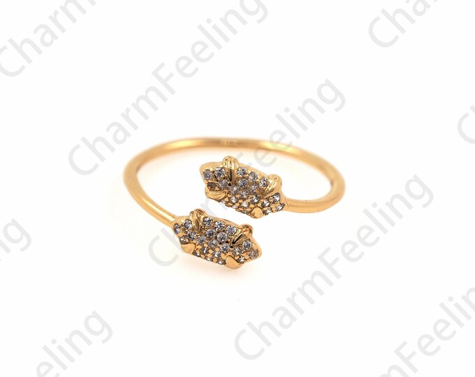 Micropavé CZ Double Stone Ring, Gold Open Ring, Adjustable Ring, CZ Ring, Stackable Ring, 18K Gold Filled Thin Ring