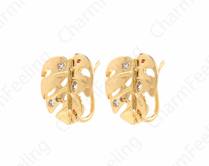 18K Gold Filled Branch Earrings,Gold Earrings Jewelry,Micropavé CZ Leaf Earrings,Earring Charm, Suitable For Anniversary Gifts 13.2x14.5x2mm