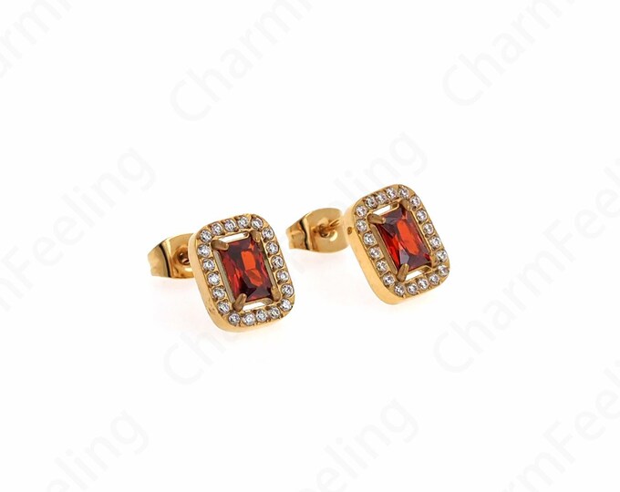 18K Gold Filled Rectangular Earrings,Square Earrings,Stainless Steel Earrings,MicroPave CZ Simple Earrings,Gift for Her,10.5x8.5x2.5mm