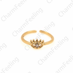 18K Gold Filled Eye Ring, Gold Open Ring, Stackable Ring, Adjustable Ring, Micropavé CZ Eye ring, Thin Ring