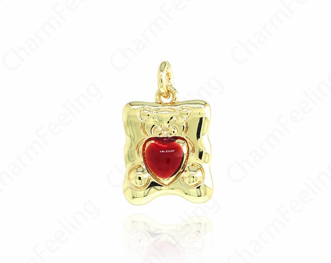 Square Pendant, Heart Charm, Micropavé CZ Love Necklace, 18K Gold Filled Heart Pendant, DIY Jewelry Supplies, 15x9.6x2.4mm