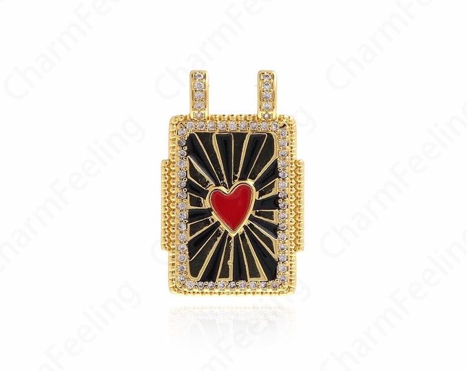 Love Pendant, 18K Gold Filled Square Necklace, Micropavé Cubic Zirconia Heart Necklace, Heart Charm, DIY Jewelry Accessories 27.3x17.2x4.8mm