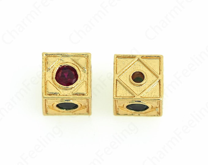 10 pcs 18K Gold Filled Square Spacer Beads,Micropavé CZ Square Beads,Metal Beads,Beads, DIY Jewelry Making Accessories 4mm/6mm