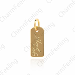18K Gold Filled Rectangular Necklace,Script Pendant,Handmade Script Jewelry,Rectangular Jewelry, DIY Bracelet Necklace Jewelry 15x5.5x0.5mm