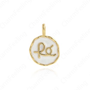 Enamel Charm Round Pendant, Alphabet FE Pendant,18K Gold Filled Alphabet Necklace,DIY Jewelry Supplies,12.5x9x1.2mm