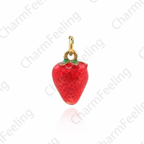 18K Gold Filled Strawberry Pendant, Fruit Necklace, Strawberry Necklace, Fruit Jewelry, Strawberry Charm,DIY Jewelry Accessories 14x16.5x7mm