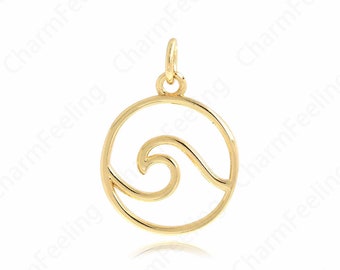 18K Gold Filled Surfing Charm, MicroPave CZ Ocean Wave Pendant, Ocean Charm, Ocean Wave Charm,DIY Jewelry Making Accessories,14.5x20.5x1.6mm