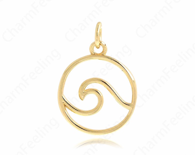 18K Gold Filled Surfing Charm, MicroPave CZ Ocean Wave Pendant, Ocean Charm, Ocean Wave Charm,DIY Jewelry Making Accessories,14.5x20.5x1.6mm