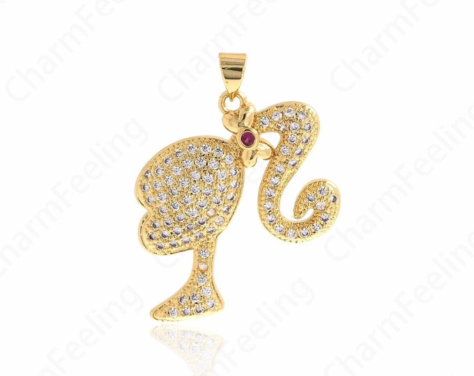 Kids Charm, Micropavé CZ Girl Charm, Girl Pendant, 18K Gold Filled Girl Necklace, DIY Jewelry Supplies,
