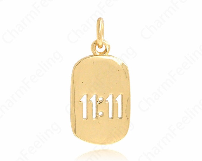 Angel Number Pendant,Square Charm, 18K Gold Filled 11:11 Pendant, Number Necklace, DIY Jewelry Supplies, 20.6x9.8x1.3mm