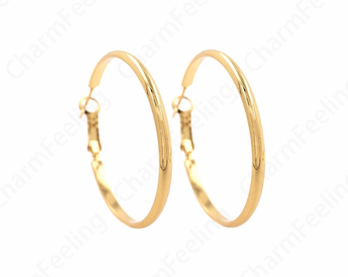 1 Pair,Round Hollow Earrings, 18K Gold Filled Thick Earrings, Round Earrings, A Gift For Her, 40.5x40.5x3mm