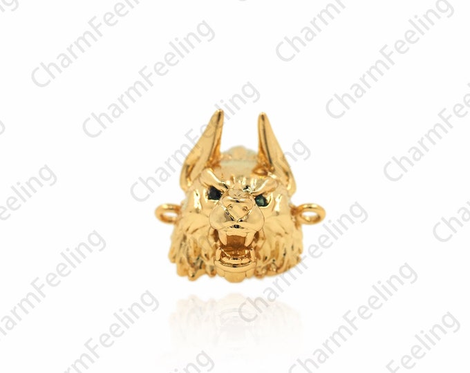 18K Gold Filled Wolf Connector, Wolf Head Connector, Wild Animal Ornaments, Wolf Charm, Connector Charm, DIY Jewelry Accessories, 13x18x13mm