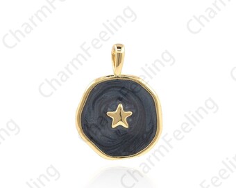 Enamel Star Pendant, Star Charm, Star Necklace, Round Star Pendant, DIY Jewelry Making Accessories 18×13.5×2.1mm  1pcs