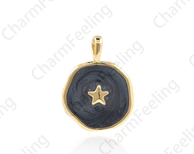 Enamel Star Pendant, Star Charm, Star Necklace, Round Star Pendant, DIY Jewelry Making Accessories 18×13.5×2.1mm  1pcs