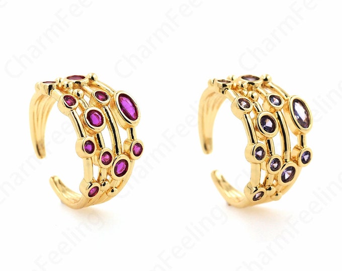 Micropavé CZ Minimalist Thin Ring, Adjustable Ring, 18K Gold Filled Daily Ring, Stackable Ring, Gold Open Ring, Simple Charm