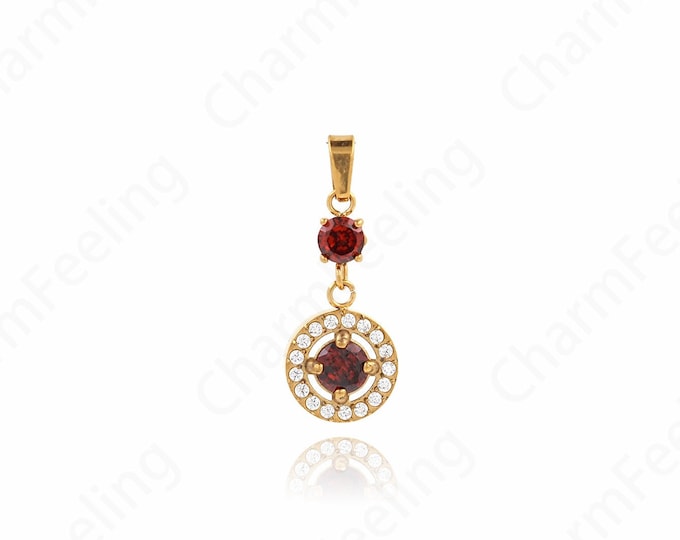 Disc Charm, Micropavé CZ DiscPendant, 18K Gold Filled Round Coin Pendant,Disc Necklace, DIY Jewelry Accessories 24.5x9.5x3mm