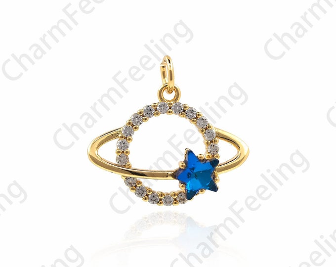 Micro-Pave Celestial Pendant Planet Charm Star Charm CZ Star Pendant DIY Jewelry Making Accessories 15x16x4.7mm 1pcs