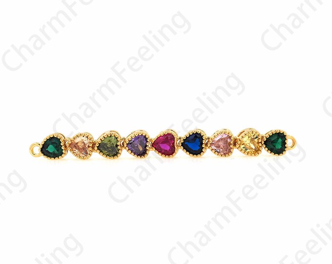 Micropaved CZ Love Charm,Bar Love Connector,18K Gold Filled Heart Connector,Heart Charm,DIY Bracelet Necklace Accessories,50x5x3.5mm
