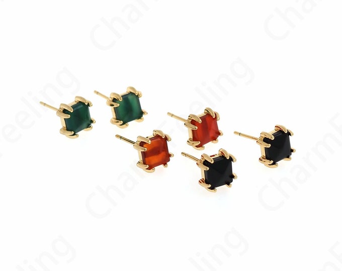 1 Pair,Zircon Earrings, Square Earrings, Micropavé CZ Exquisite Earrings, 18K Gold Filled Rectangular Rhinestone Earrings,8x8x3.5mm